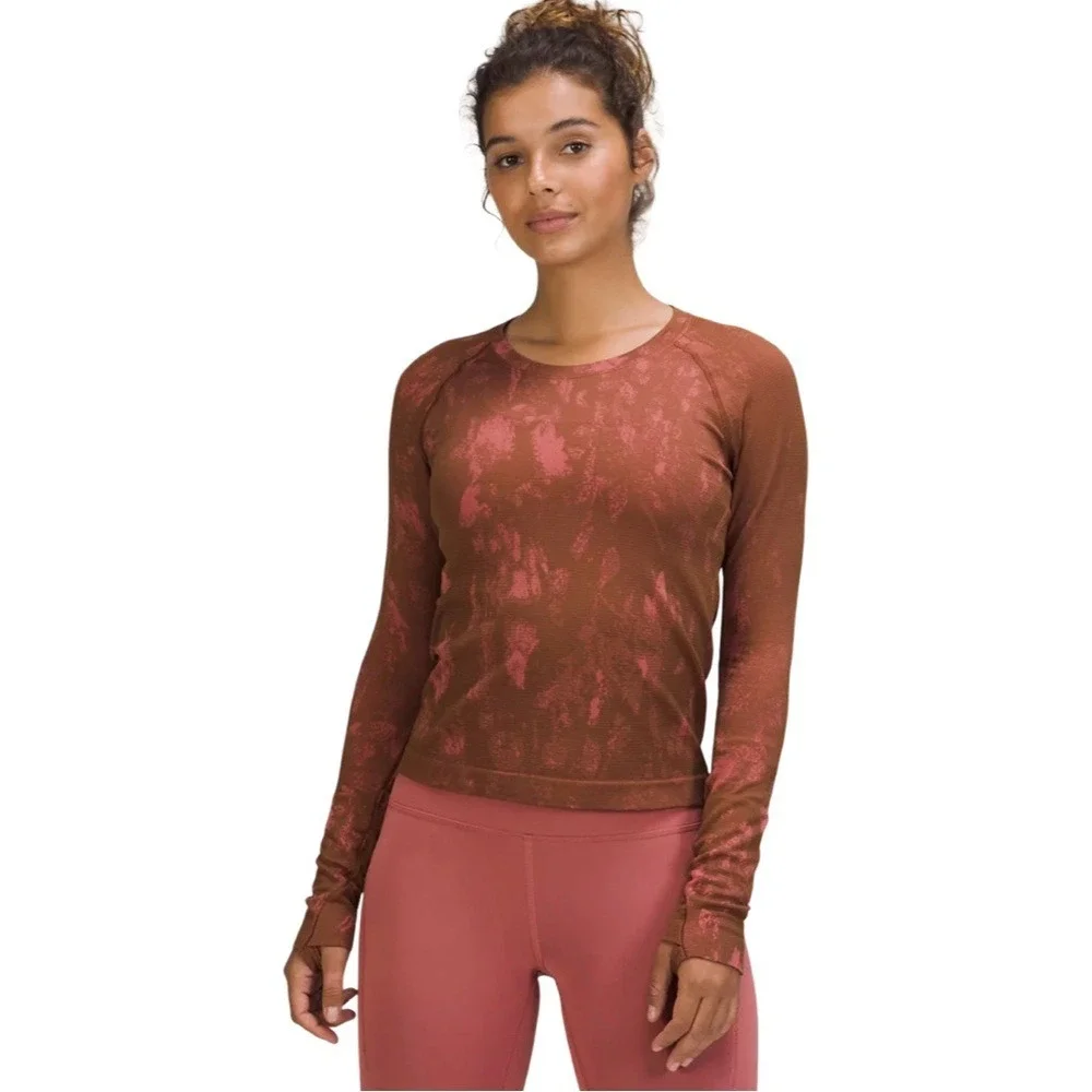 Lululemon Athletica Brown and Pink Long Sleeve Top-size 10 NWT - Picture 1 of 8
